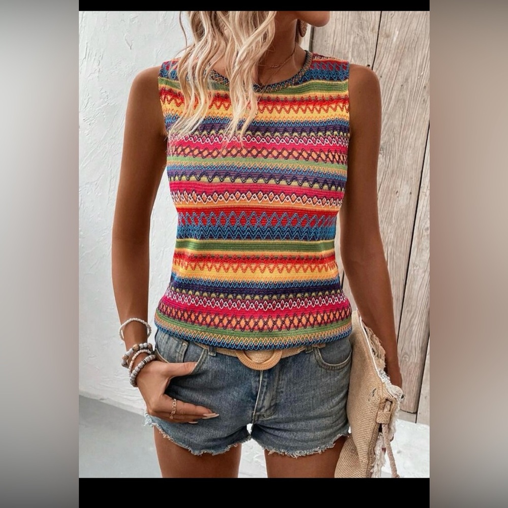 SHEIN Multicolor Patterned Tank Top | Large - Picture 8 of 8